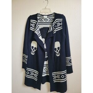 Hot & Delicious Women's Open Skeleton Cardigan Skull Black‎ Sweater Size S/M